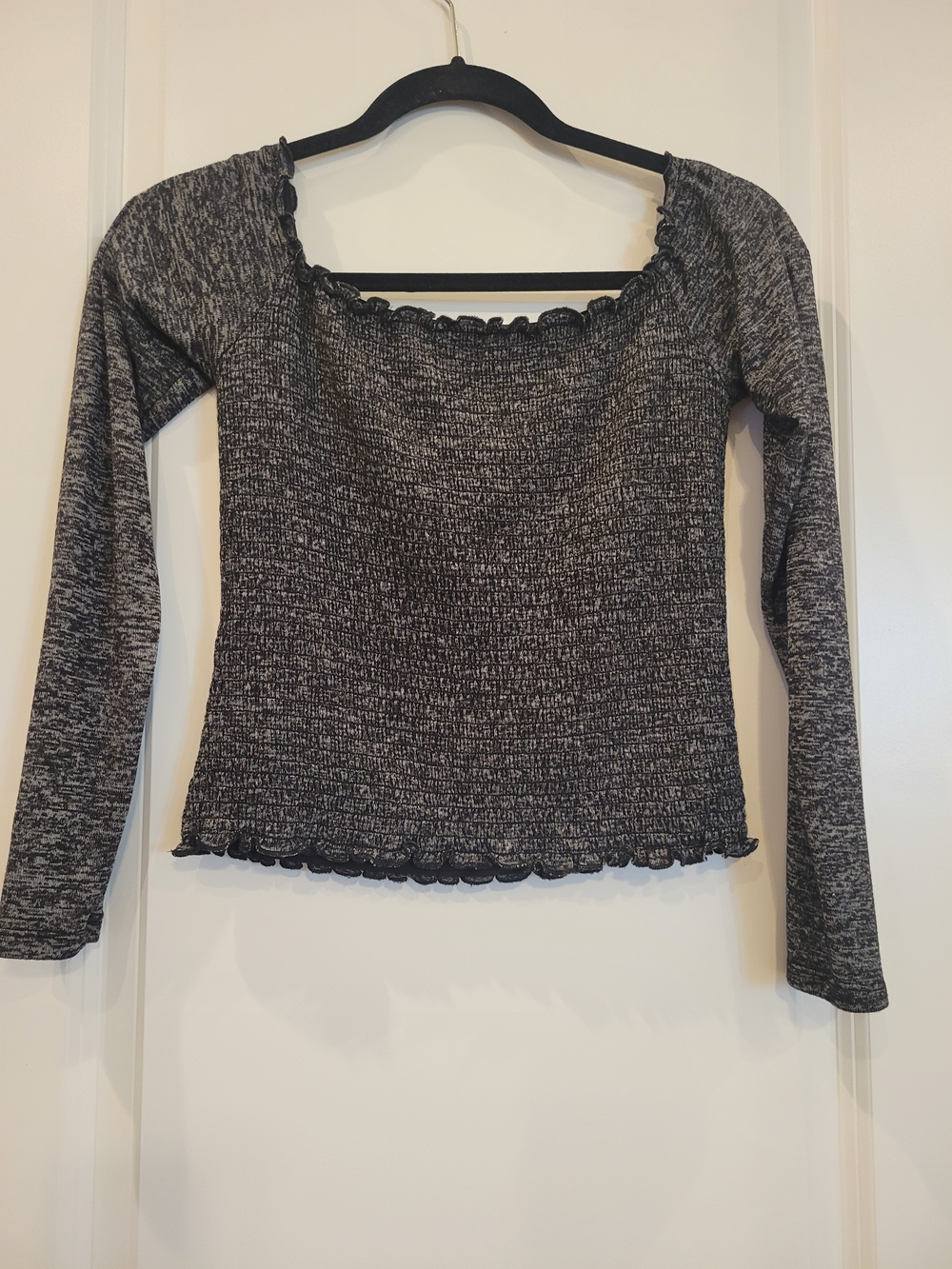 Hollister Black Marled Smocked Long Sleeve Top